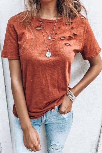 orange distressed tee