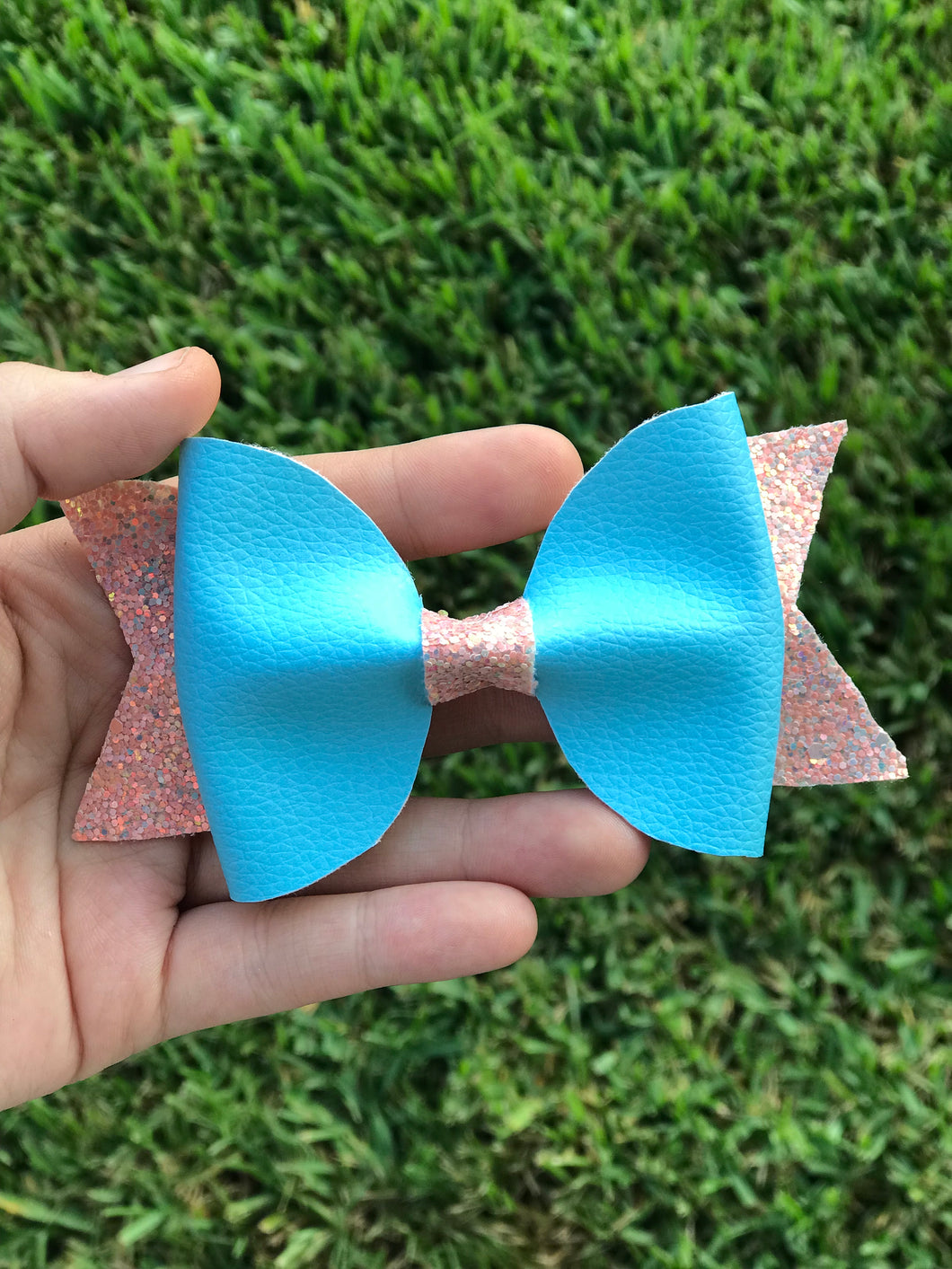 Pink and blue clip on bow