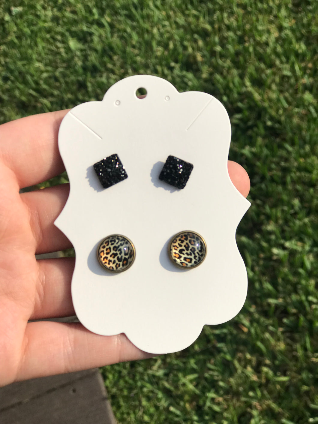 double cheetah and black earrings